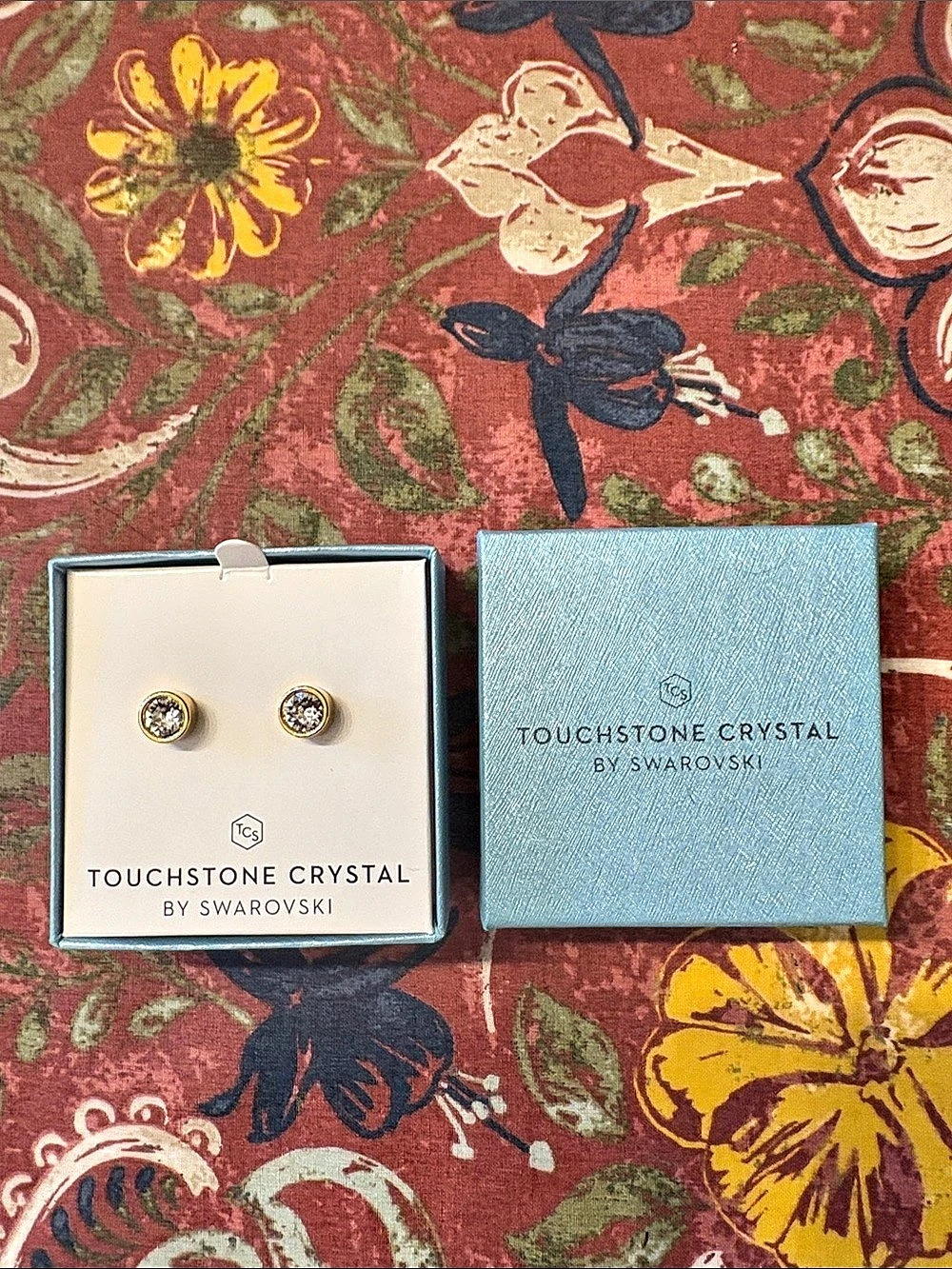 Touchstone Crystal by Swarovski Crystal Stud Earrings in Gold NWT